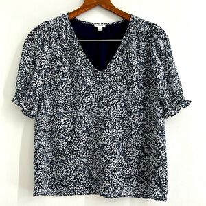 J. Crew Factory Navy Blue White Floral Short Sleeved Top